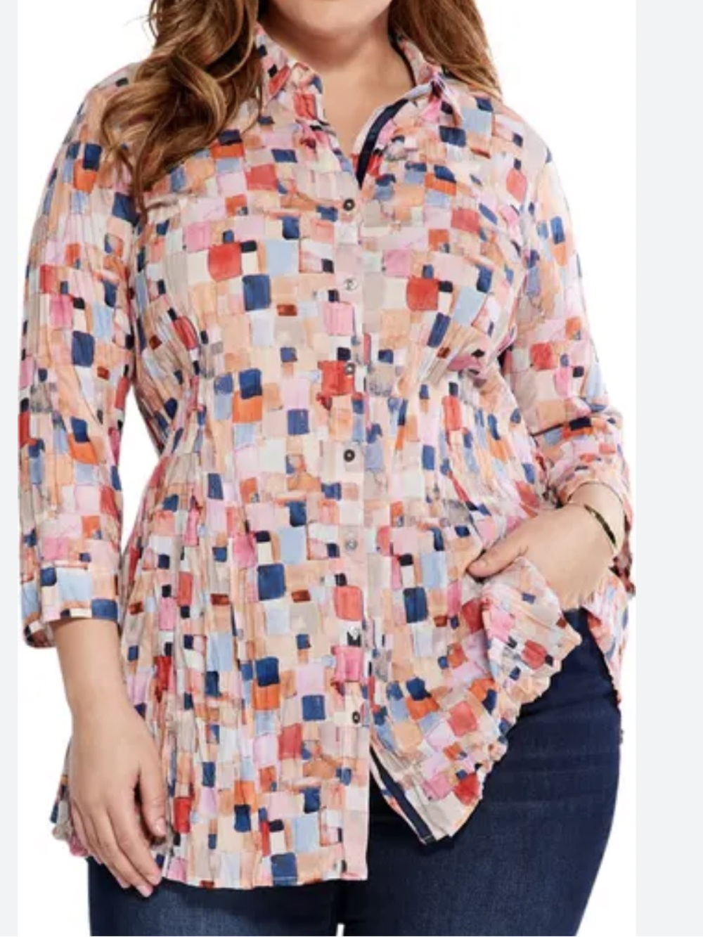 NIC+ZOE Multicolor Checked Crinkle Button-Down Shirt